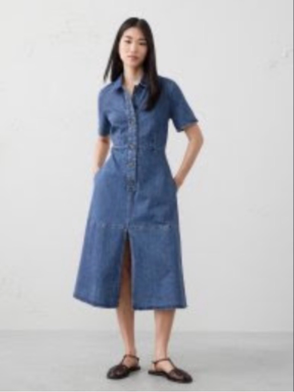 Banana Republic Factory Blue Denim Button-Front Midi Dress